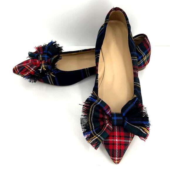 J.CREW Lottie Tartan Plaid Bow Pointed Flats - Picture 6 of 7